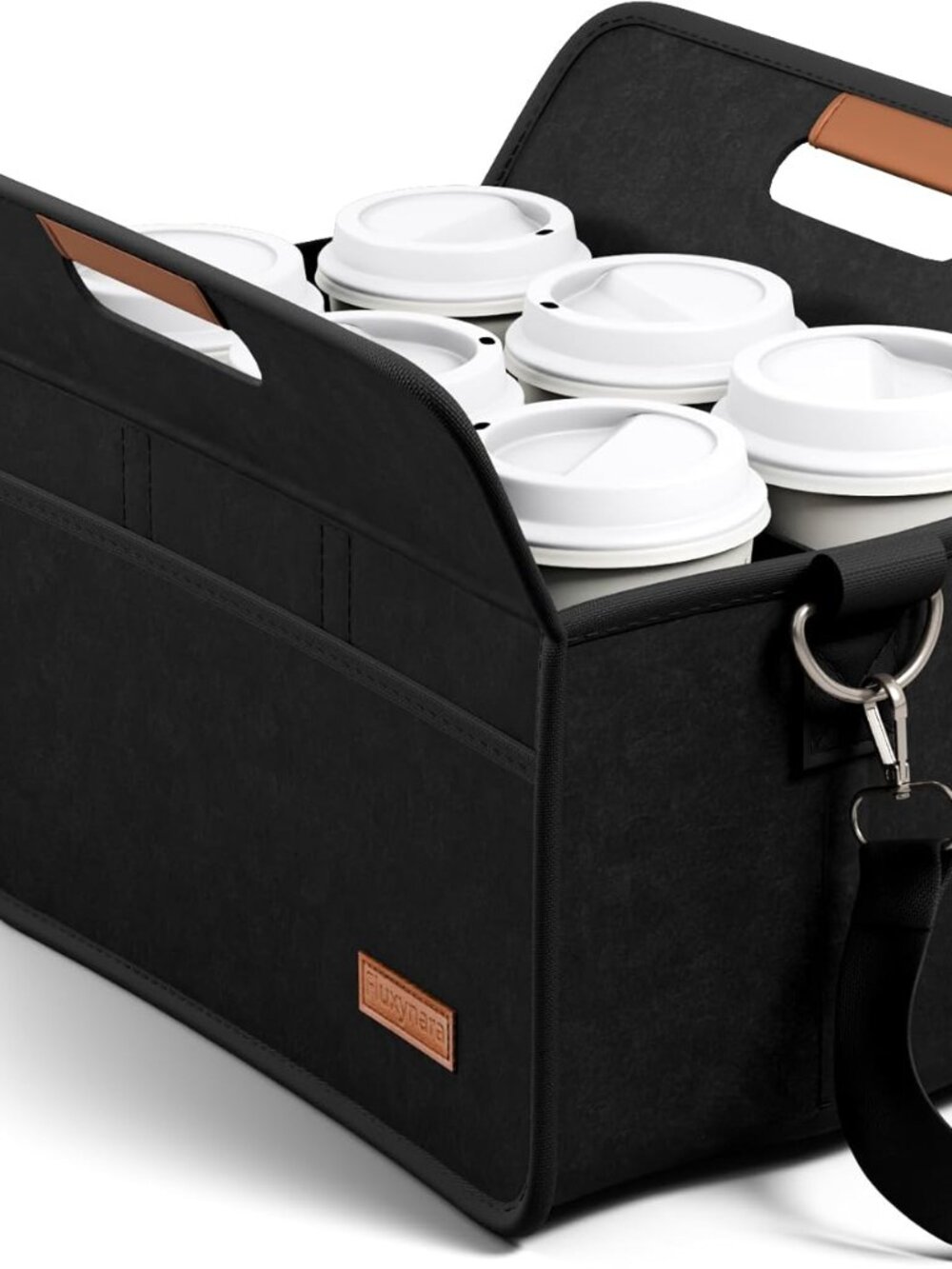 6-Cup Felt Drink Carrier Bag with Handle & Shoulder Strap